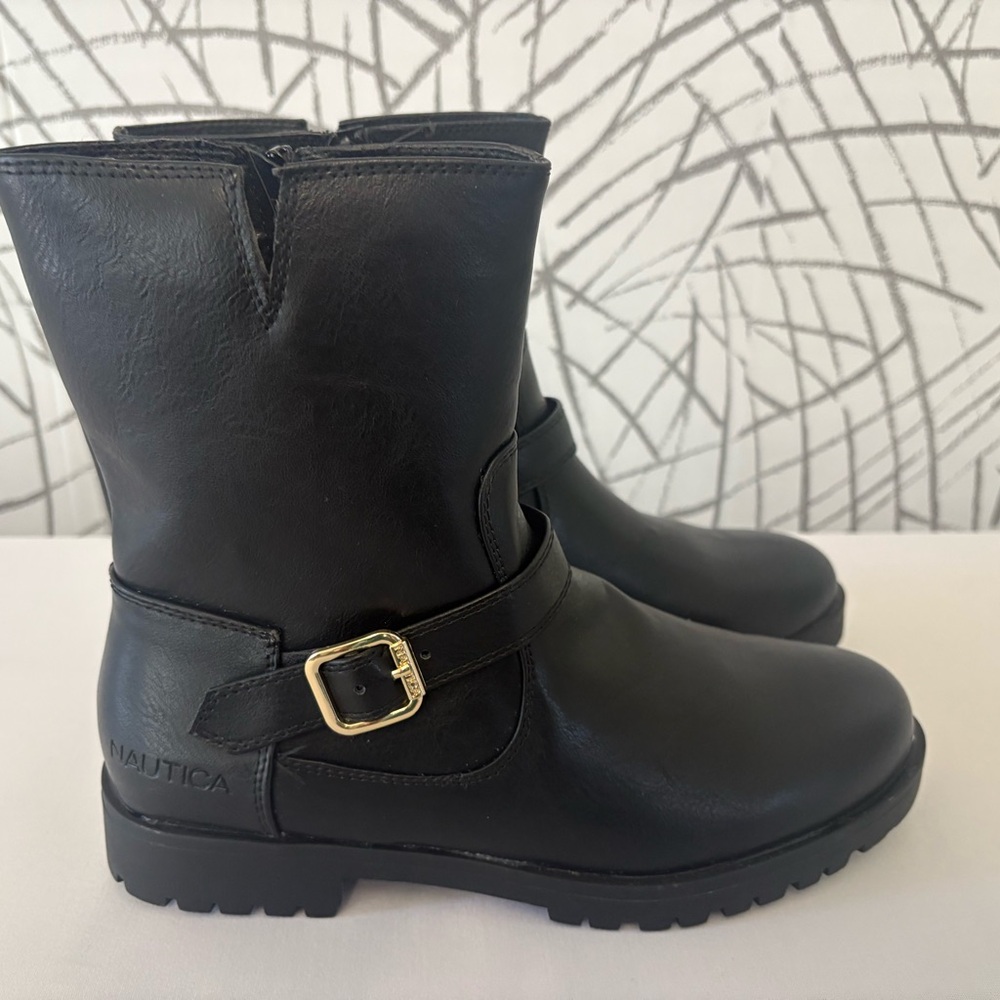 Nautica Black Moto Boots with Gold Buckle - Picture 2 of 8